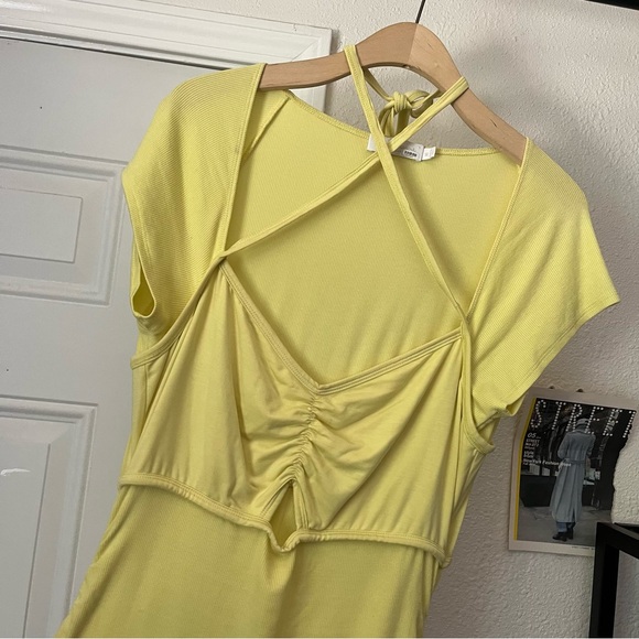 JONATHAN SIMKHAI yellow tencel lyocell rib knit ruched cutout maxi dress - Picture 2 of 8